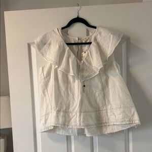 Pilcro White Ruffle Collar Sleeveless Blouse